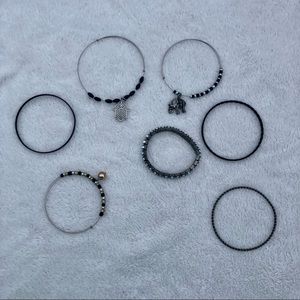 Boho Bangle Bracelet Stack Black & Silver